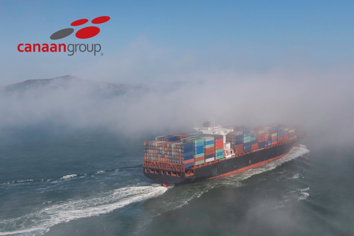 Container ship navigates foggy conditions